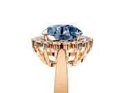 Starburst Halo Engagement Ring Setting for Fancy Blue Round Cut Center with Flat Cathedral Band and Prong Head in Rose Gold