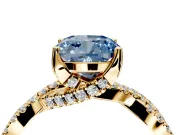Solitaire Engagement Ring Setting for Fancy Blue Cushion Cut Center with Narrow Twist Pave Band and Prong Head in Yellow Gold