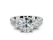 3 Stone Engagement Ring Setting for Round Cut Center with Crossover Basket, Pave Band and Prong Head in Sterling Silver