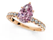 Solitaire Engagement Ring Setting for Fancy Pink Pear-Shaped Center with Large Accents and Prong Head in Rose Gold