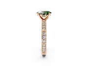 Solitaire Engagement Ring Setting for Fancy Green Oval Center with Milgrain-Edged Pave Band and Prong Head in Rose Gold