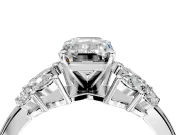 Leaf Cluster Engagement Ring Setting for Emerald Cut Center with Marquise Accents and Prong Head in White Gold