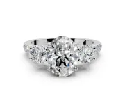 3 Stone Engagement Ring Setting for Oval Center with Crossover Basket, Pave Band and Prong Head in Platinum