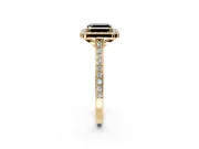 Halo Engagement Ring Setting for Fancy Black Asscher Cut Center with Pave Accents, Heart Basket and Prong Head in Yellow Gold