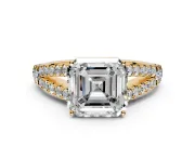 Solitaire Engagement Ring Setting for Asscher Cut Center with Pave Split Shank and Prong Head in Yellow Gold