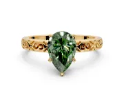 Solitaire Engagement Ring Setting for Fancy Green Pear-Shaped Center with Scrollwork Band and Prong Head in Yellow Gold