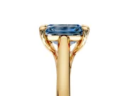Solitaire Engagement Ring Setting for Fancy Blue Emerald Cut Center with Cathedral Band and Prong Head in Yellow Gold
