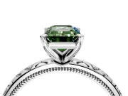 Solitaire Engagement Ring Setting for Fancy Green Emerald Cut Center with XO Engraved Band and Prong Head in Sterling Silver