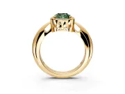 Halo Engagement Ring Setting for Fancy Green Cushion Cut Center with Tapered Plain Band and Prong Head in Yellow Gold