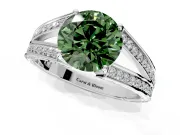 Split Shank Engagement Ring Setting for Fancy Green Round Cut Center with Pave Split Shank and Prong Head in White Gold