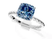 Solitaire Engagement Ring Setting for Fancy Blue Cushion Cut Center with Plain Twisted Rope Band and Prong Head in White Gold