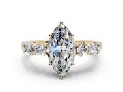 5 Stone Engagement Ring Setting for Marquise Center with Equal Close-Set Accents and Prong Head in Yellow Gold