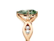 Solitaire Engagement Ring Setting for Fancy Green Pear-Shaped Center with Accented Twist Band and Leaf Prong Head in Rose Gold
