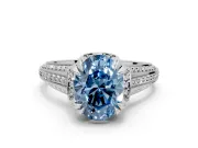 Solitaire Engagement Ring Setting for Fancy Blue Oval Center with Accented Split Shank and Prong Head in Platinum