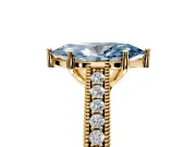 Solitaire Engagement Ring Setting for Fancy Blue Marquise Center with Engraved Pave Band and Prong Head in Yellow Gold