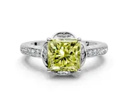 Floral Engagement Ring Setting for Fancy Yellow Princess Cut Center with Four Accent Clusters and Prong Head in Platinum