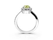 Halo Engagement Ring Setting for Fancy Yellow Oval Center with Inner Milgrain Border and Prong Head in Platinum