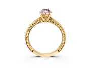 Solitaire Engagement Ring Setting for Fancy Pink Marquise Center with Engraved Milgrain Band and Prong Head in Yellow Gold