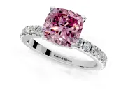 Solitaire Engagement Ring Setting for Fancy Pink Cushion Cut Center with Fine Pave Band and Claw Prong Head in Platinum