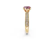Solitaire Engagement Ring Setting for Fancy Pink Round Cut Center with Multi-Row Accents and Prong Head in Yellow Gold
