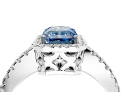 Accent Halo Engagement Ring Setting for Fancy Blue Radiant Cut Center with Full-Length Pave Band and Prong Head in Sterling Silver