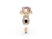 Halo Engagement Ring Setting for Fancy Pink Pear-Shaped Center with Pave Infinity Twist Band and Prong Head in Rose Gold