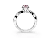 Solitaire Engagement Ring Setting for Fancy Pink Oval Center with Half-Pave Crossover Band and Prong Head in White Gold