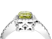 Accent Halo Engagement Ring Setting for Fancy Yellow Radiant Cut Center with Full-Length Pave Band and Prong Head in Platinum