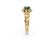 Halo Engagement Ring Setting for Fancy Green Cushion Cut Center with Open Scroll Shoulders and Prong Head in Yellow Gold