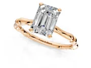 Solitaire Engagement Ring Setting for Emerald Cut Center with Bamboo Band and Prong Head in Rose Gold