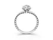 Halo Engagement Ring Setting for Pear-Shaped Center with Rope Twist Split Shank and Prong Head in Platinum