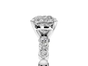 Solitaire Engagement Ring Setting for Cushion Cut Center with Bezel-Dot Beaded Band and Prong Head in Sterling Silver