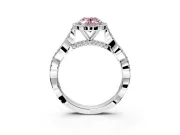 Halo Engagement Ring Setting for Fancy Pink Oval Center with Twist Band and Prong Head in Sterling Silver