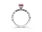 Solitaire Engagement Ring Setting for Fancy Pink Radiant Cut Center with Beaded Bezel Station Band and Prong Head in Sterling Silver