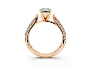 Solitaire Engagement Ring Setting for Emerald Cut Center with Multi-Row Accents and Prong Head in Rose Gold