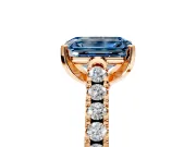 Solitaire Engagement Ring Setting for Fancy Blue Emerald Cut Center with Partway Pave Band and Prong Head in Rose Gold