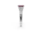 Solitaire Engagement Ring Setting for Fancy Pink Emerald Cut Center with Filigree Band and Prong Head in Platinum