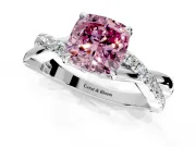 Crossover Engagement Ring Setting for Fancy Pink Cushion Cut Center with Pave and Plain Strands and Prong Head in White Gold