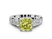 Solitaire Engagement Ring Setting for Fancy Yellow Cushion Cut Center with Graduated Shared Prongs and Prong Head in White Gold