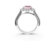 Milgrain Halo Engagement Ring Setting for Fancy Pink Asscher Cut Center with Bezel Point Accents and Prong Head in White Gold