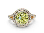 Double Halo Engagement Ring Setting for Fancy Yellow Round Cut Center with Narrow Pave Split Shank and Prong Head in Yellow Gold