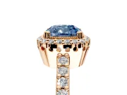 Halo Engagement Ring Setting for Fancy Blue Cushion Cut Center with Inner Milgrain Border and Prong Head in Rose Gold