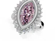 Halo Engagement Ring Setting for Fancy Pink Marquise Center with Milgrain Bezel Rim, Plain Band and Prong Head in Platinum