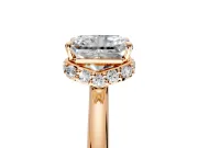 Hidden Halo Engagement Ring Setting for Radiant Cut Center with Plain Rounded Band and Prong Head in Rose Gold