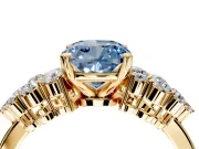 Cluster Engagement Ring Setting for Fancy Blue Cushion Cut Center with 2-Row Shoulder Clusters and Prong Head in Yellow Gold