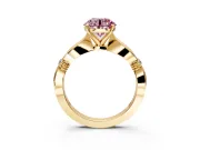 Solitaire Engagement Ring Setting for Fancy Pink Round Cut Center with Carved Leaf Shoulders and Prong Head in Yellow Gold
