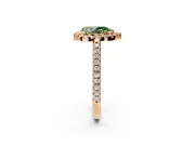 Pave Halo Engagement Ring Setting for Fancy Green Pear-Shaped Center with Single Row Pave Band and Prong Head in Rose Gold
