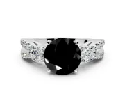 3 Stone Engagement Ring Setting for Fancy Black Round Cut Center with Pave Split Shank and Prong Head in Platinum