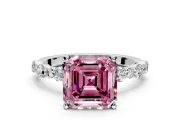 Solitaire Engagement Ring Setting for Fancy Pink Asscher Cut Center with Alternating Size Accents and Prong Head in Sterling Silver
