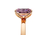 Solitaire Engagement Ring Setting for Fancy Pink Emerald Cut Center with Thin Rounded Plain Band and Prong Head in Rose Gold